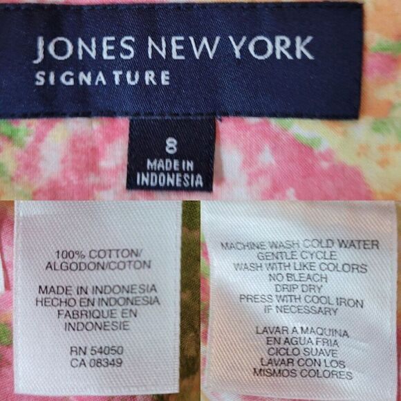 Jones New York Signature Skirt 8 Pink Pastel Floral Print A-Line Cotton Cottage - Picture 3 of 9